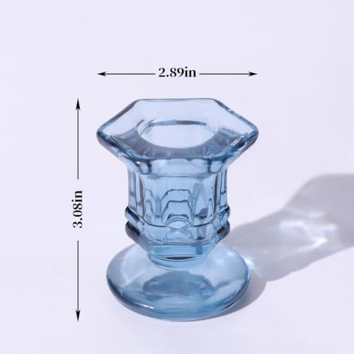 Lanttu 12 Pcs Blue Candlestick Holders Bulk, Glass Candle Holders Set - Image 2