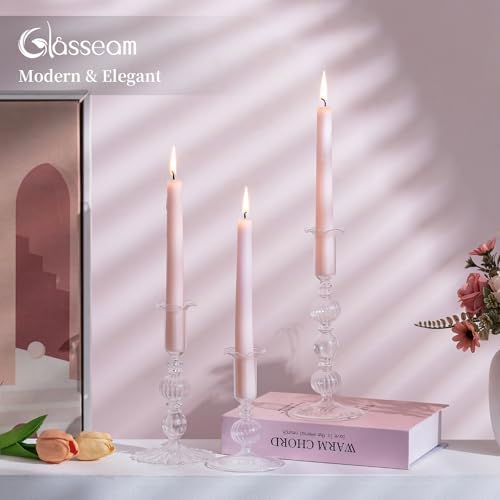 Glasseam 3 Pcs Glass Taper Candlestick Holders with Bobeche for Centerpiece - Image 4
