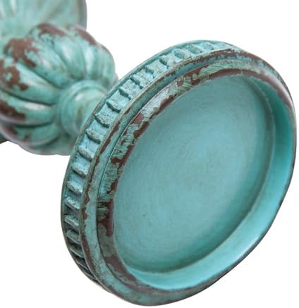 SOFFEE DESIGN Set of 2 Antique Resin Pillar Candle Holder Sets, Vintage Cylindrical Candlestick Stand Home Decor for Dining, Living Room, Mantel, Table Centerpiece, Retro Blue Candleholder Decor - Image 6