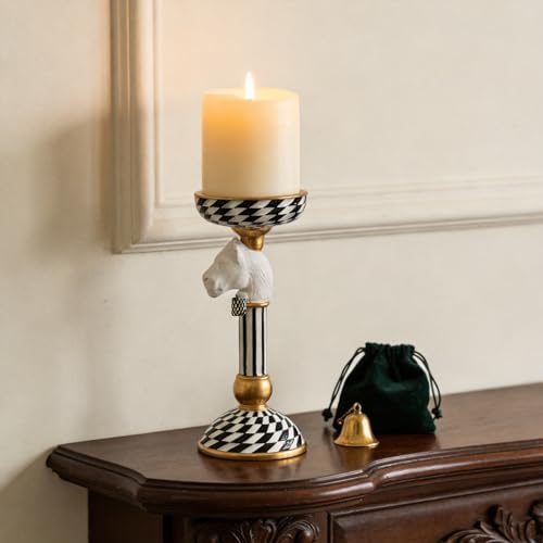 Checkered Animal Candle Holders, Resin Black White Checkered Tiger Head Candlestick Holders, Cute Black-and-White Pillar Candle Stand Home Decorations (Cheetah) - Image 5