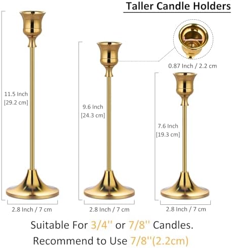 Metal Candle Holders for Candlesticks Taper Candlestick Holders Set Vintage Decorative Centerpiece Candelabra Tall Candle Stands (Gold, 4 Sets (12 pcs)) - Image 2