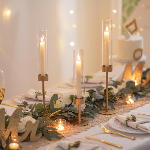 Romadedi Glass Hurricane Candle Holders for Candlestick, Gold, Set of 3 - Image 4
