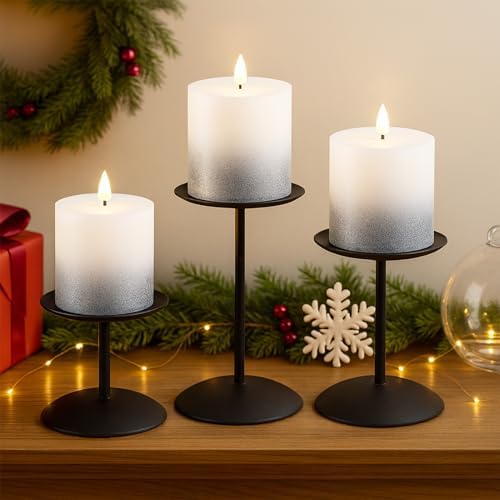 smtyle Halloween Black Pillar Candle Holders Reversible Set of 3 - Image 3
