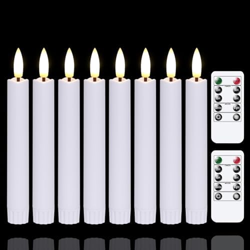 Yeelida Flameless Taper Candles with Two Remote Timer, 6.4" LED 3D-Wick Window Candles, Flickering Long-Lasting Electric Pack of 8 Flameless Candlesticks (0.78" Dia, White) by Yeelida