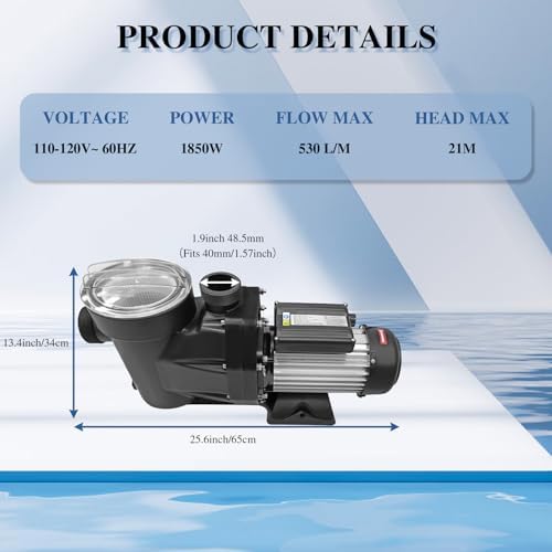 2.5HP Swimming Pool Pump Motor Above Ground Swimming Pool Powerful Self Primming Pool Pump 148 GPM/1850W Filter Pump w/Strainer Basket and Drain Plug