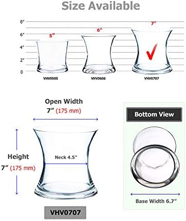 WGV Unique Bouquet Vase, 7" W, 7" H, Clear Short Hurricane Concaved Neiman Glass Floral Container, Home Wedding Event Decor, 1 Piece (VHV0707) - Image 2