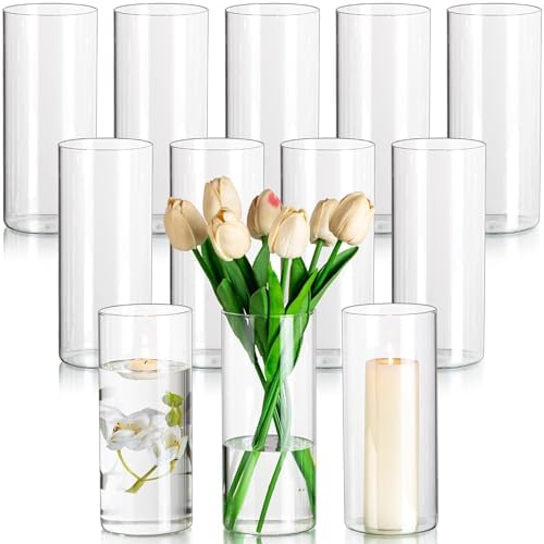 Glasseam Glass Cylinder Vase for Centerpiece, 12Pcs Small Clear Flower Vase by Glasseam