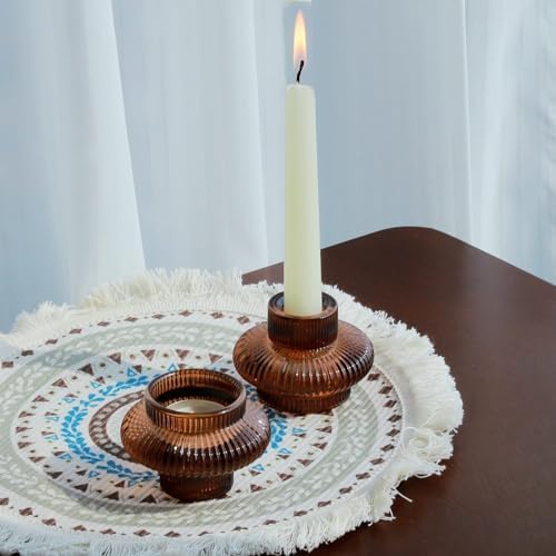 VOHO 12pcs Brownish Amber Taper Candle Holders for Fall Thanksgiving Decor - Image 5