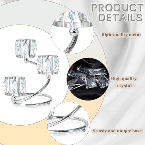 Metal 3 Arm Crystal Candle Holder - Tea Light Centerpiece Candle Holder, Votive Holder with Sparkling Crystal Bowl, Suitable for Wedding, Table Centerpiece, Home Decor (2, 3 arm-Silver) - Image 3