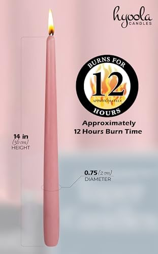 Hyoola 12 Pack Tall Taper Candles - 14 Inch Rose Pink Dripless, Unscented Dinner Candle - Paraffin Wax with Cotton Wicks - 12 Hour Burn Time - Image 4