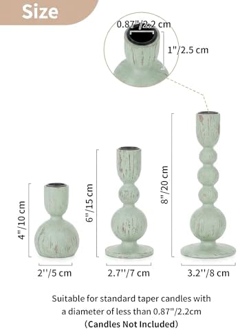 NUPTIO Wooden Taper Candle Holders, Set of 3 Sage Green Candlesticks - Image 2