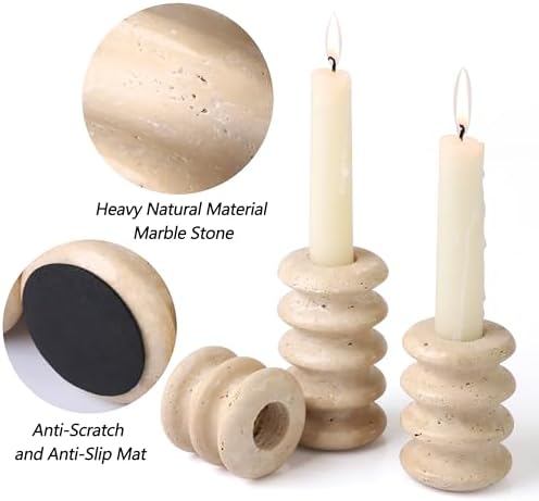 Vixdonos Natural Stone Candle Holder Set of 3 Taper Candle Candlestick Mantle Candle Stand for Home Decor,Wedding,Party and Table Centerpieces(White) - Image 2