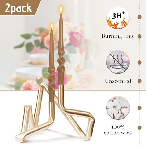 Twisted Taper Candle Smokeless Brown Spiral Candlesticks 9.5 Inch Unscented Handmade Dinner Candles for Holiday Wedding Party Home Decoration Seasons 2 Pcs - Image 4