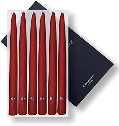 Colonial Candle Unscented Taper Candle, Handipt Collection, Red, 10 in, Pack of 6 Candlesticks - Up to 8 Hours Burn by ColonialCandle