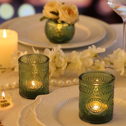DARJEN 48Pcs Green Votive Candle Holders- Glass Candle Holders Bulk for Flameless LED Tea Waxes, Romantic Candle Holder for Wedding Decor, Various Parties & Dinner Table - Image 5