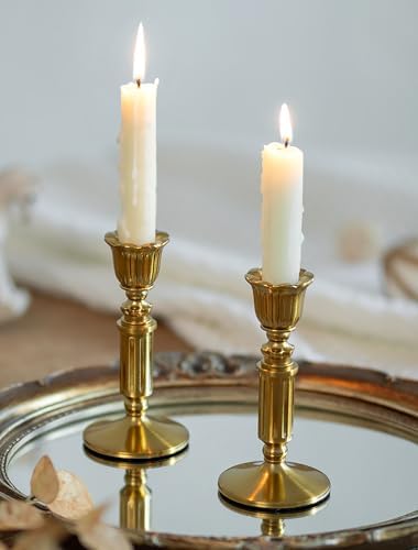 Romadedi Gold Candlestick Holder, Brass Color, Vintage Decor Set of 2 by ROMADEDI