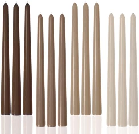 10" Taper Candles-12 Pack Brown Candlesticks-Unscented Dripless Candles 8 Hour Burn for Holidays,Weddings,Fall Harvest Halloween Thanksgiving Dinners Parties and Home Decor by LPUSA