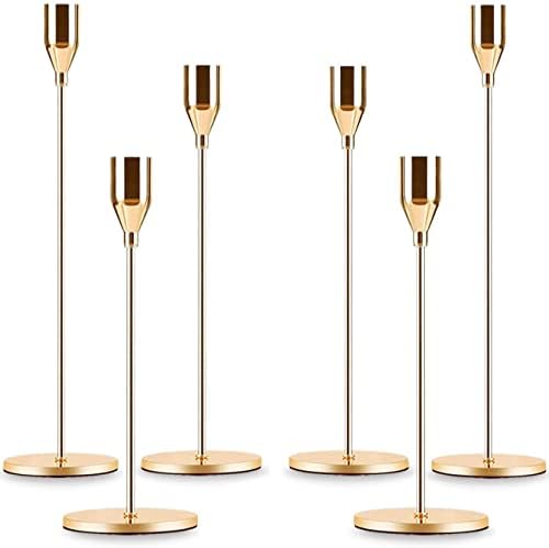 French Gold Taper Tall Candle Holders Set of 6–3 Sizes, Fits 3/4" Candles by Ahpuhtan