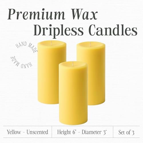 3" x 6" Yellow Pillar Candles (Set of 3) Unscented, Solid Color, Hand Crafted Weddings, Home Decoration, Restaurants, Spa, Church, Holiday Candle Gift - Image 2