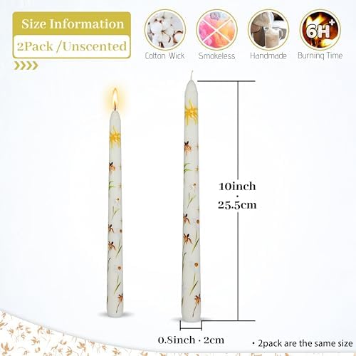 2 Pack White Flame Orchid 10Inch Taper Candles - Flower Pattern Candles Unscented Unsmoke Tall Taper Candle Sticks for Dinner Wedding Birthday Home Decoration - Image 2