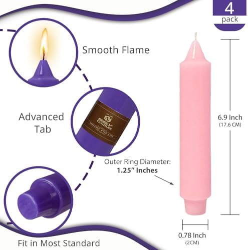 NJAO HOO Purple Advent Short Taper Candle 7 Inch Christmas Candlesticks Unscented Dripless Tapered Candle Set for Home Decor Party Dinner Candles, 4 Pack - Image 3