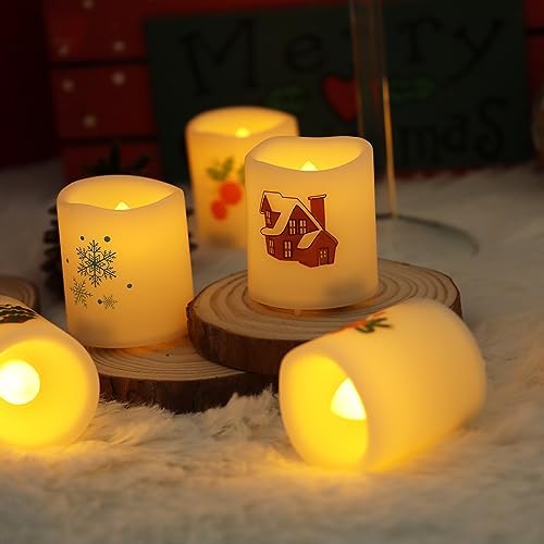Battery Operated Flameless LED Votive Candles with Christmas Decals 12 PCS - Image 4