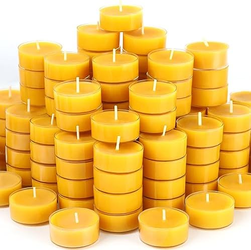 Beeswax Tea Lights Candles 48 Pack, 4 Hours Clean Burn by MOSROAD