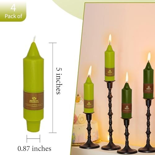 Olive Green & Grass Green Candles 5 inch Short Candle Unscented Taper Candles Ideal as Dinner Candles Smokeless Long Burning Candlesticks for Weddings Dinner Party Home Decor - Image 4