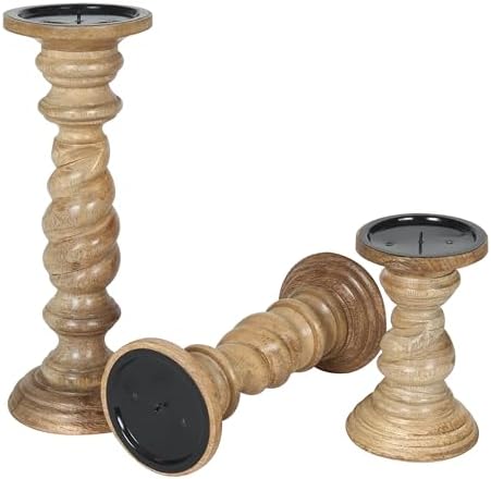 Rustic White Wash Pillar Candle Holders Set of 3 – Rope Design, 12" 9" 6" Heights – Farmhouse Candle Holders for Table Centerpiece & Decor – Fits Pillar Candles – Vintage Home Accent - Image 7