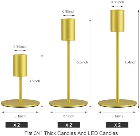 zeochyni Gold Taper Candle Holder Metal Candlestick Holders Set of 6 - Image 2