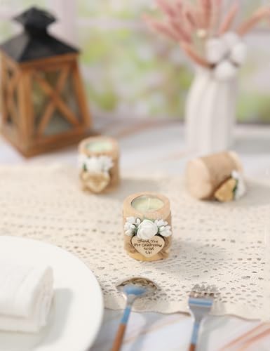 Ju's Favors 10 Piece Set of Wooden Tealight Candle Holders, Wedding Party Guest Favors, Thank You Favors, Guest Return Favors, Bridal Shower, Housewarming Gifts for Guests. (Light Brown+Rose) - Image 7