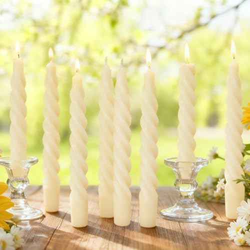 8PCS 7-Inch Pure Beeswax Spiral Taper Candles, Cream White, Dripless by Aglary