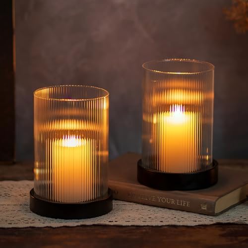 Hewory Hurricane Glass Candle Holders, Pillar Black Candle Holders Set of 2 by Hewory