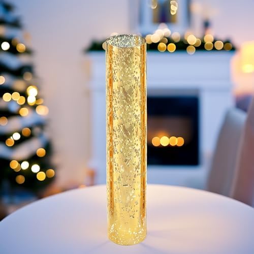 WGVI Hurricane Candle Holder Sleeve, W: 2.5", Ht: 14", Gold Speckled Glass Cylinder Open Both Ends, Chimney Tube Shade, 1 Piece - Image 3