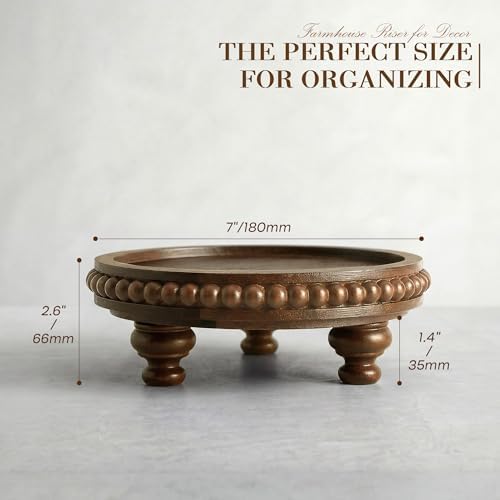 EOSAHR Acacia Wood Beaded Wood Riser, Pedestal Stand for Room Decor, Brown - Image 2