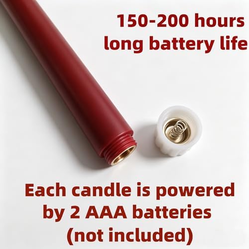 Burgundy Flameless Taper Candles with Remote, LED Candlesticks Set of 12 - Image 3