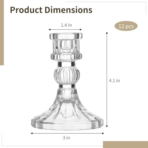12 PCS Clear Glass Taper Candle Holders, Ribbed Striped Candlestick Holders 4 in, Heavy Base Small Centerpieces for Wedding Table Decor, Party, Holiday, Mantel and Windowsill - Image 4