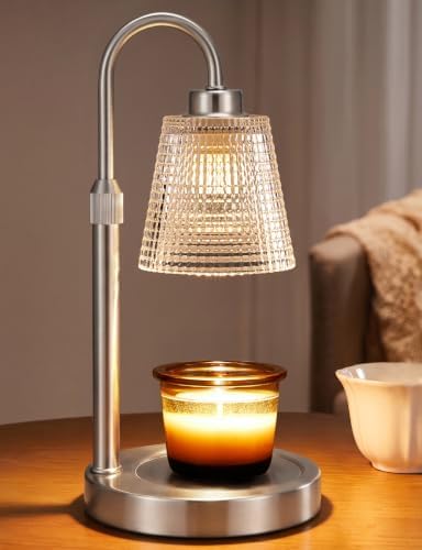 Satin Nickel Candle Warmer Lamp with Timer, Dimmable Candle Warmer for Jar Candles, Height Adjustable Wax Melts Warmer, Birthday Gifts for Women Mom, House Warming Gifts New Home Decor by Innqoo