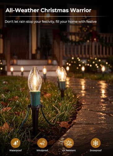 Brightown C9 LED Christmas Pathway Lights, 25.8 Ft Christmas Path Lights with 20 Bulbs and Stakes, Connectable Waterproof String Light for Walkway Driveway Lawn Outdoor Decorations, Clear Warm White - Image 4