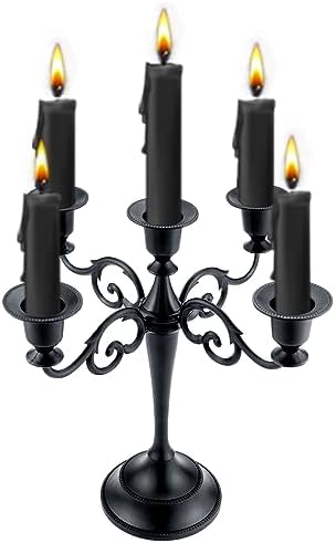 5-Arm Black Metal Candelabra Halloween Taper Holder Decor by Viscacha
