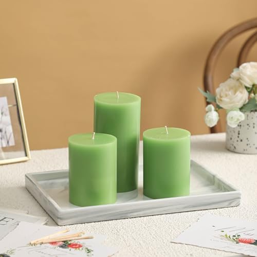 3x6 Inch Green Pillar Candles Set of 3 - Spring Easter St. Patrick's Day Green Candles - Decorative Unscented Pillar Candle, Long Burning Dripless Smokeless Large Pillar Candles for Wedding Decor - Image 2