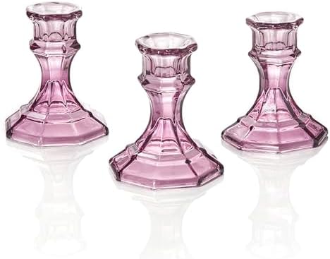 (6 Pack) Red Glass Candlestick Holders, Taper Candle Stick Holders Set for Wedding & Home Decor - CH06 - Aubergine Purple by ELIVIAHOME