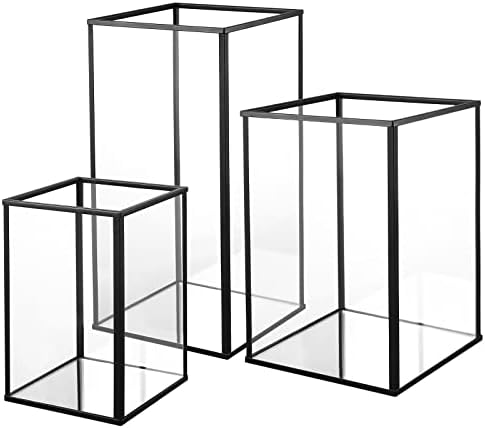 Phosphor Large Glass Hurricane Candle Holder Set of 3 PCS Black Glass Candle Holder for Thankgiving Wedding Party Holiday by PHOSPHOR