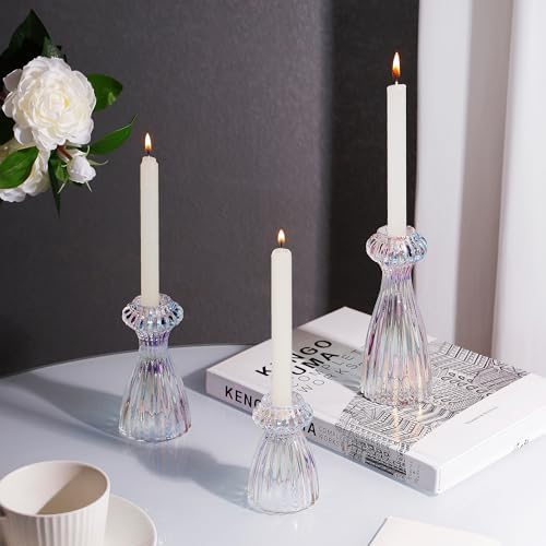 Lysenn Glass Candlestick Holders, Taper Candle Holders Set of 3, Iridescent by Lysenn