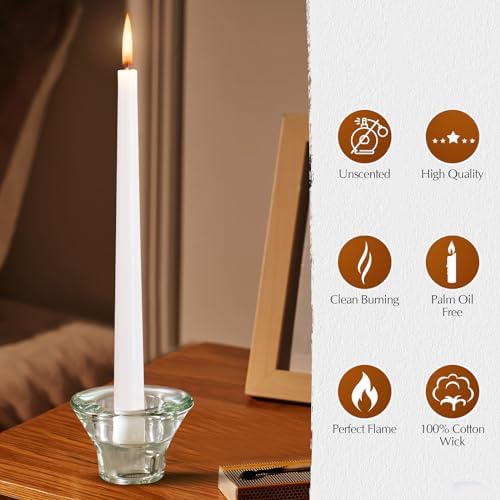 36 Pack White Taper Candles, 6-7 Hours Burn Time, Unscented and Smokeless, 4/5 x 10 Inch Dinner Candle Set for Household, Wedding, Party and Home Décor Candlesticks - Image 4