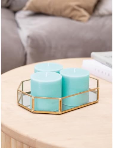 CANDWAX 3x3 Pillar Candles Set of 3 - Rustic Unscented No Drip Light Turquoise Candles for Home Decor, Weddings, Centerpieces - Image 5
