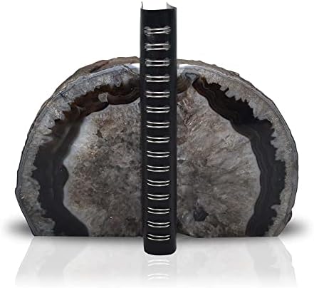 Nature's Decorations Black Agate Bookends – A+ Grade Geode Heavy Duty Decorative Stone Crystal Book Ends for Shelves & Bookcases, Natural Polished Bookshelf Decor, 1 Pair 6-8Lbs