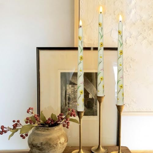 Print Taper Candles - 2PCS Ivory Mixed Flower Candle Long Candle Sticks Flower Tapered Candles for Coworkers Home Decoration Wedding Women(10 Inch) - Image 4