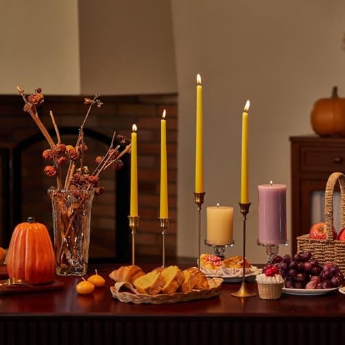 New Burning Formula Unscented Dripless 10-Inch Taper Candles Set of 12 - Spicy Mustard, for Wedding, Dinner - Smokeless, Long Burning - Hand Poured, Colored Tall Candlesticks - Mostaza Picante - Image 4