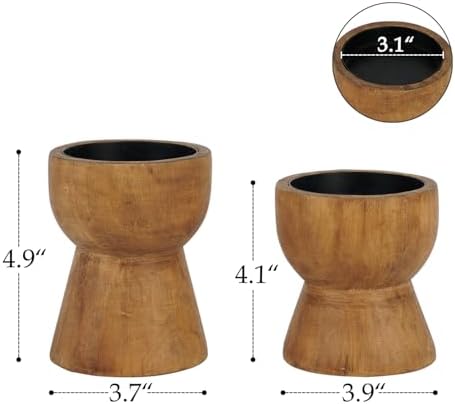 NIKKY HOME Farmhouse Wooden Pillar Candle Holders Set of 2, Mantel Decor - Image 4